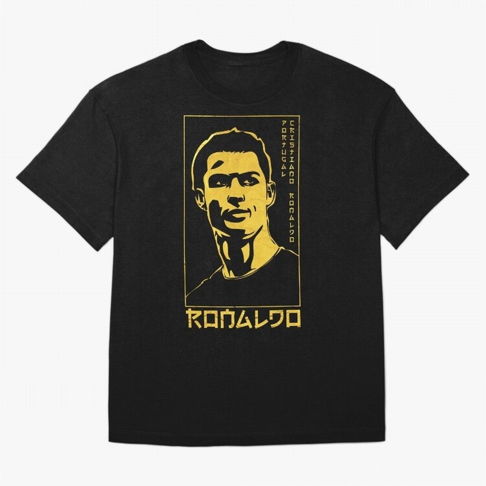 Ronaldo Golden Style Portrait art illustration Oversized T-Shirt Celebrate Global Football Passion for FIFA World Cup 2026 USA Canada Mexico, Filled with Messi and Cristiano Ronaldo, England, Championship Spirit, Famous Goals, Roaring Crowds and