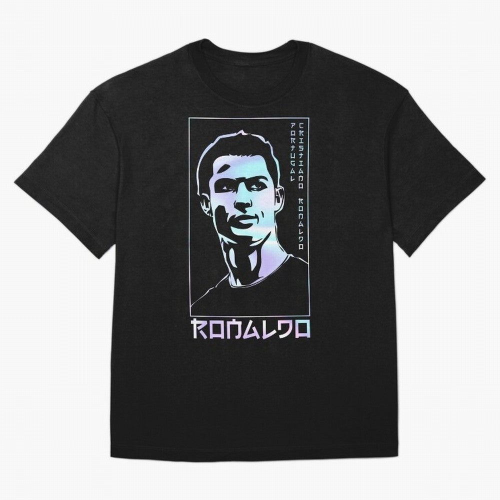 Ronaldo holographic Style Portrait art illustration Oversized T-Shirt Honor the Football Icons of FIFA World Cup 2026 USA Canada Mexico Spirit, Connected to Portugal, Spain and Germany, Mbappe and Neymar, Football Festival Excitement, Trophy