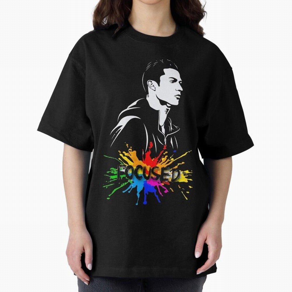 Christiano Ronaldo Focused Oversized T-Shirt Celebrate Unforgettable Nights in Global Football Passion for FIFA World Cup 2026 USA Canada Mexico, Centered on Messi and Cristiano Ronaldo, Argentina, Vintage Soccer Flavor, Modern Football Stars,