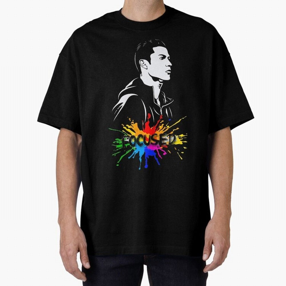 Christiano Ronaldo Focused Oversized T-Shirt Celebrate Unforgettable Nights in Global Football Passion for FIFA World Cup 2026 USA Canada Mexico, Centered on Messi and Cristiano Ronaldo, Argentina, Vintage Soccer Flavor, Modern Football Stars,