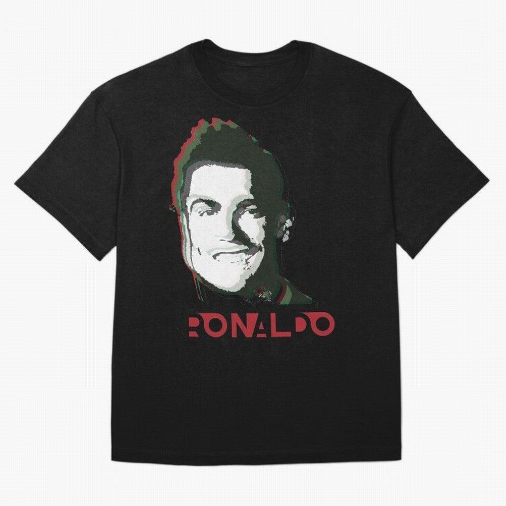 Portugal Football Captain Cristiano Ronaldo 3D Anaglyph Portrait Oversized T-Shirt Show Passion for the Stars of Match Day Hype around FIFA World Cup 2026 Group Stage, Haaland and Mbappe, Spain and Netherlands, Soccer Culture, Superstar Moments,