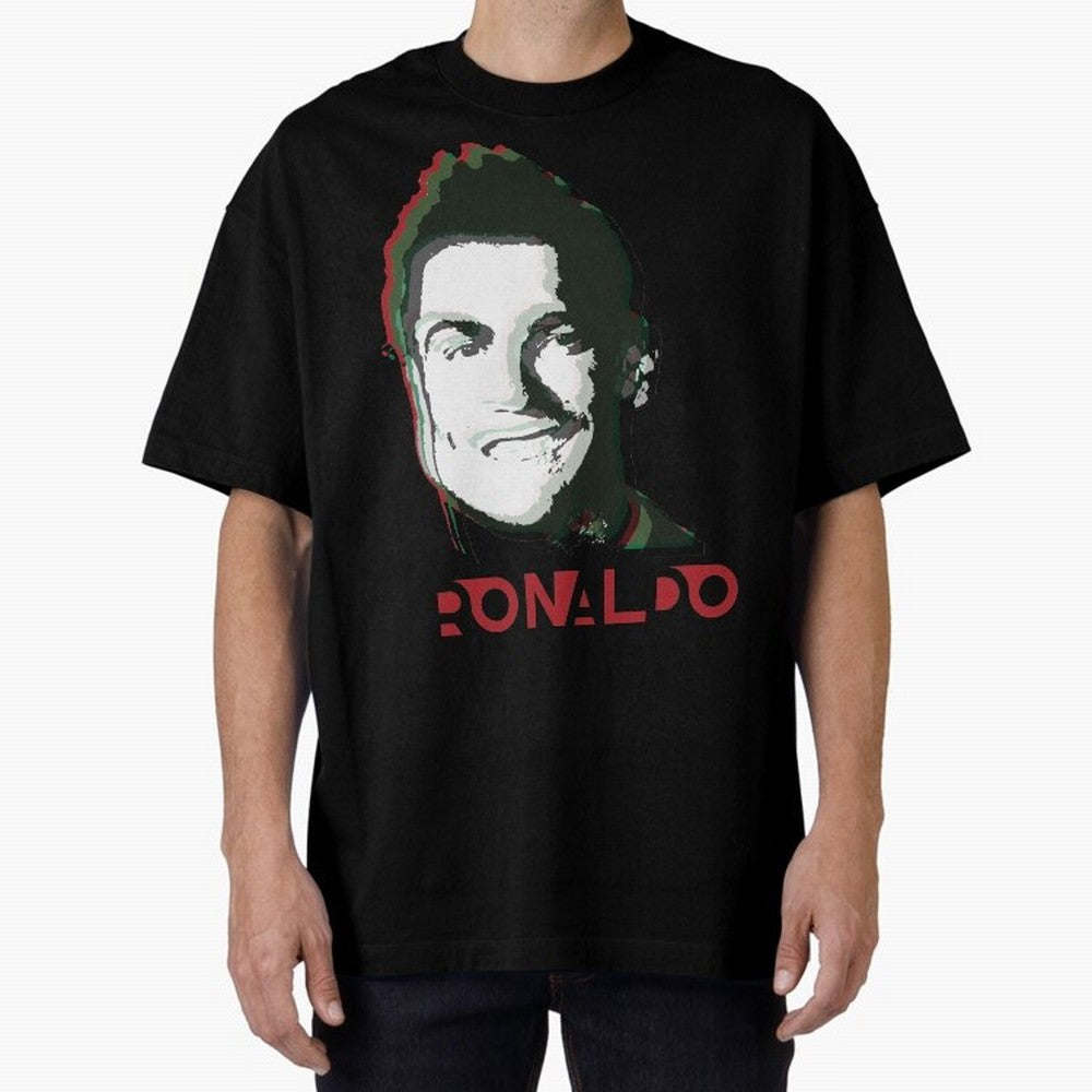 Portugal Football Captain Cristiano Ronaldo 3D Anaglyph Portrait Oversized T-Shirt Show Passion for the Stars of Match Day Hype around FIFA World Cup 2026 Group Stage, Haaland and Mbappe, Spain and Netherlands, Soccer Culture, Superstar Moments,
