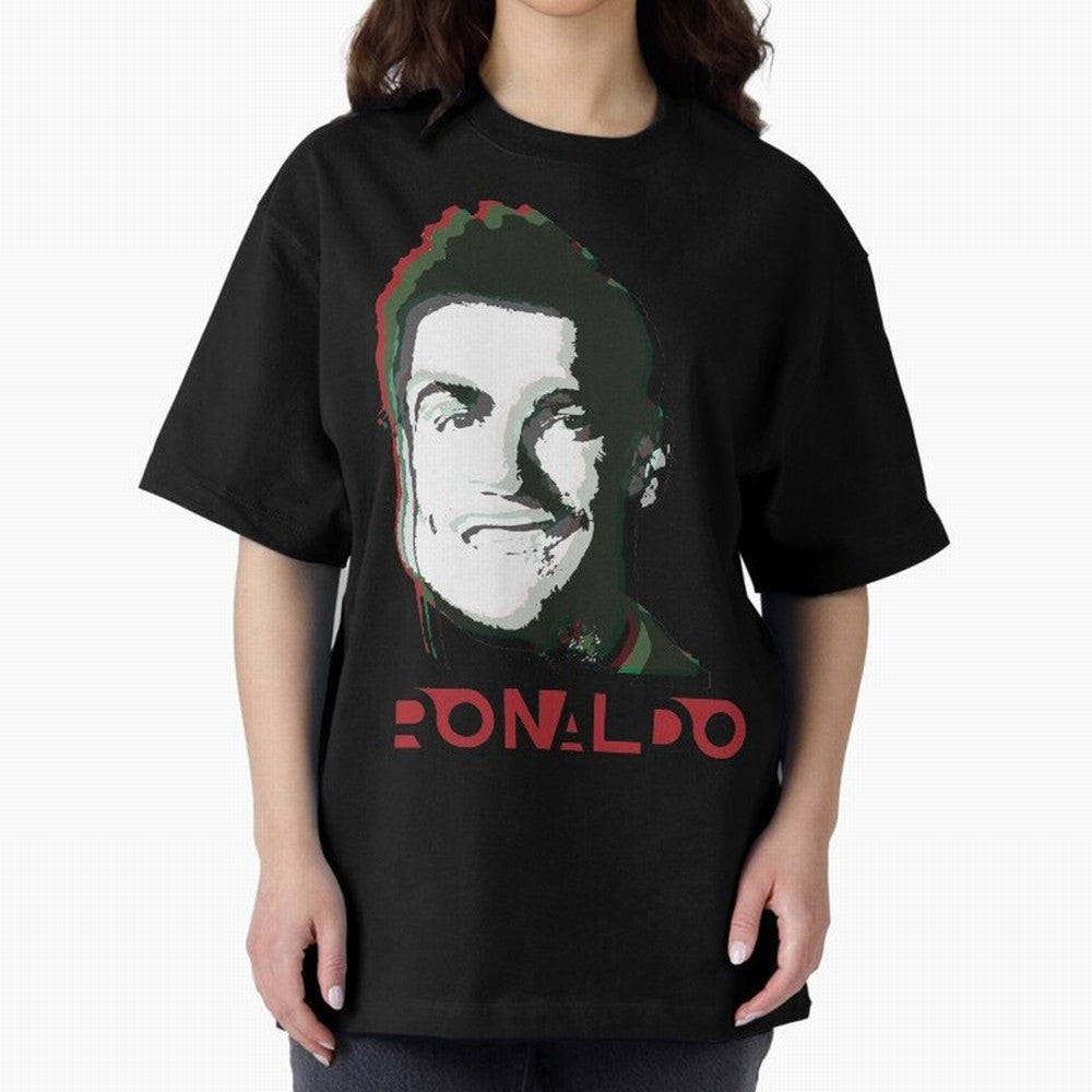 Portugal Football Captain Cristiano Ronaldo 3D Anaglyph Portrait Oversized T-Shirt Show Passion for the Stars of Match Day Hype around FIFA World Cup 2026 Group Stage, Haaland and Mbappe, Spain and Netherlands, Soccer Culture, Superstar Moments,