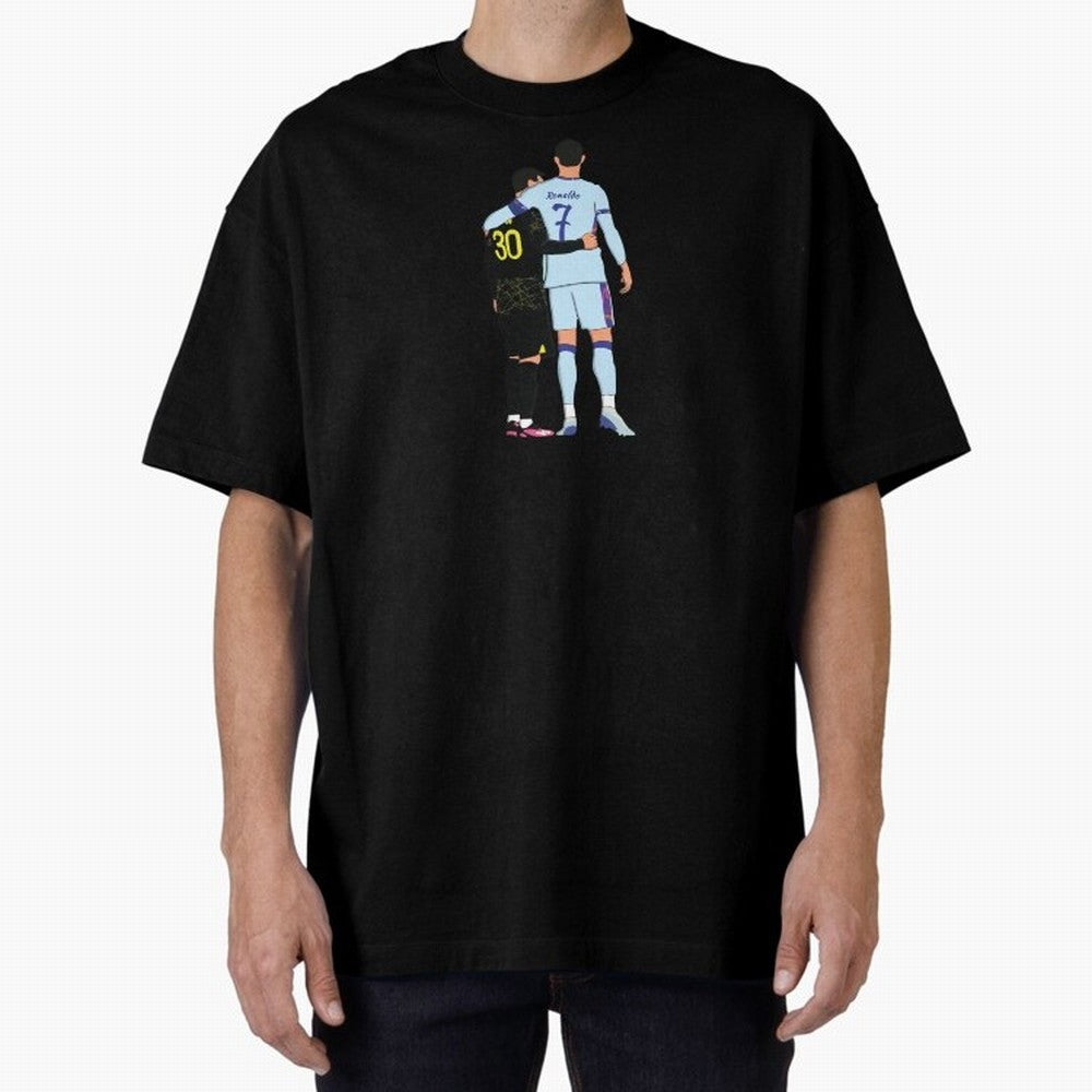 Messi and Ronaldo Reunion Illustration Oversized T-Shirt Join Global Football Passion for FIFA World Cup 2026 USA Canada Mexico, Filled with Mbappe and Neymar, Spain, Goal Celebration Energy, Supporter Heritage, Football Icons and Worldwide