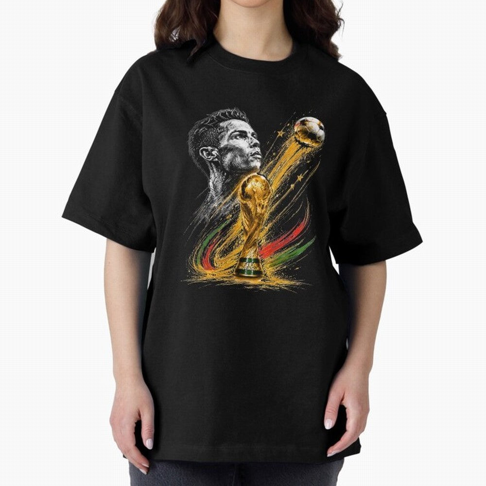 Ronaldo with World Cup Oversized T-Shirt Join the Countdown to FIFA World Cup 2026 for Fans of Neymar, Haaland and Cristiano Ronaldo and Portugal, Spain and Germany, Bringing Classic Soccer Heritage, Championship Pressure, Fan Loyalty and