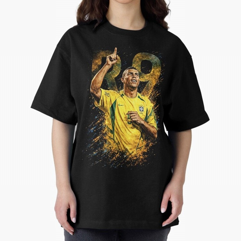 R9 Ronaldo Football Legend Oversized T-Shirt Turn Up for Global Football Passion for FIFA World Cup 2026 USA Canada Mexico, Featuring Messi, Neymar and Mbappe, Spain and Netherlands, Goal Celebration Energy, Supporter Heritage, Football Icons and