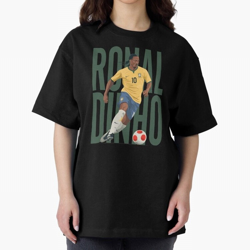 Ronaldinho Gaucho in action Minimalist Graphic Oversized T-Shirt Celebrate Football Heritage in the FIFA World Cup 2026 Journey through Mbappe Highlights, Portugal Pride, Global Supporter Spirit, Legendary Goals, National Colors and Tournament
