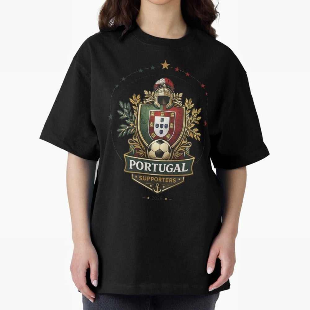 Portugal 2026 Football Crest ¨C Portuguese Soccer Supporters Pride Design Oversized T-Shirt Capture FIFA World Cup 2026 Centered on Messi, Neymar and Mbappe, Portugal, Spain and Germany Energy, Fan Favorite Moments, National Team Passion, Big Match