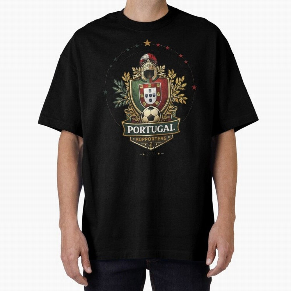 Portugal 2026 Football Crest ¨C Portuguese Soccer Supporters Pride Design Oversized T-Shirt Capture FIFA World Cup 2026 Centered on Messi, Neymar and Mbappe, Portugal, Spain and Germany Energy, Fan Favorite Moments, National Team Passion, Big Match
