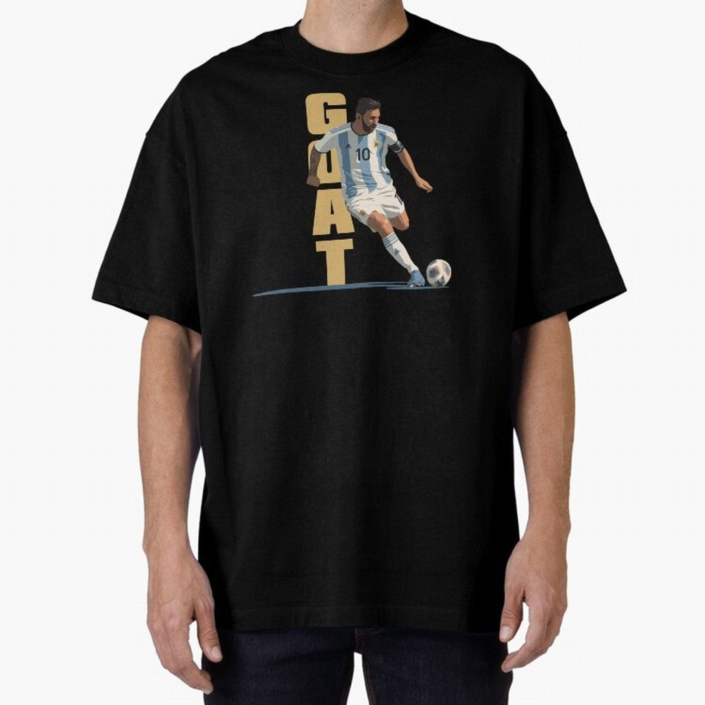 Messi in action GOAT Minimalist Graphic Oversized T-Shirt Enjoy FIFA World Cup 2026 for Fans of Neymar, Haaland and Cristiano Ronaldo and Brazil, Bringing Retro Football Energy, Iconic Rivalries, Trophy Chase Drama and Stadium Atmosphere; Perfect