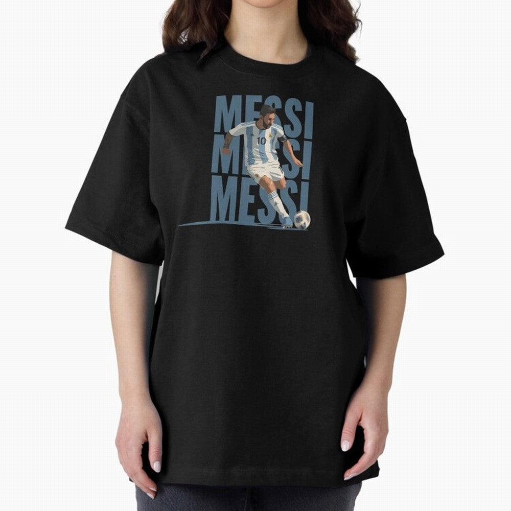 Messi in action Minimalist Graphic Oversized T-Shirt Remember the FIFA World Cup 2026 Group Stage Journey through Messi, CR7 and Mbappe Highlights, Argentina and Brazil Pride, Goal Celebration Energy, Supporter Heritage, Football Icons and