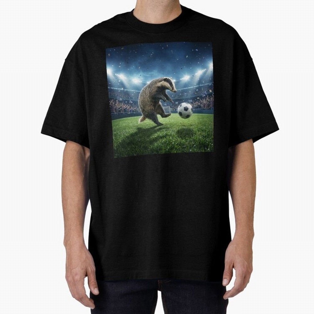Dynamic Badger Plays Soccer Like Ronaldo Oversized T-Shirt Represent FIFA World Cup 2026 for Fans of Messi, Neymar and Mbappe and England and Germany, Bringing Tournament Hype, Historic Matchups, Family Viewing Parties and Global Sports Pride;