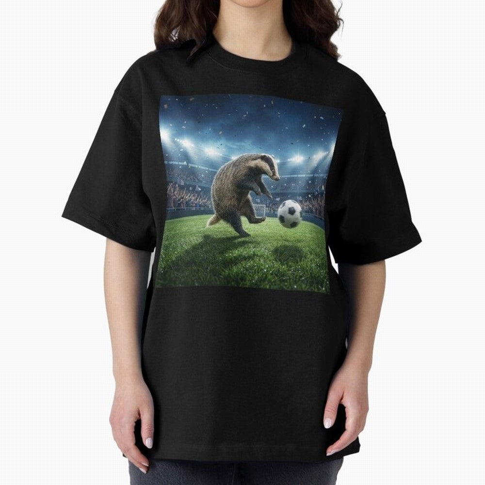 Dynamic Badger Plays Soccer Like Ronaldo Oversized T-Shirt Represent FIFA World Cup 2026 for Fans of Messi, Neymar and Mbappe and England and Germany, Bringing Tournament Hype, Historic Matchups, Family Viewing Parties and Global Sports Pride;