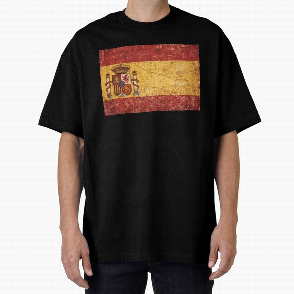 Vintage Distressed Spanish Flag Oversized T-Shirt Turn Up for Global Football Passion for FIFA World Cup 2026, Celebrating CR7, Portugal, Spain and Germany, Global Supporter Spirit, Legendary Goals, National Colors and Tournament Celebration; Great