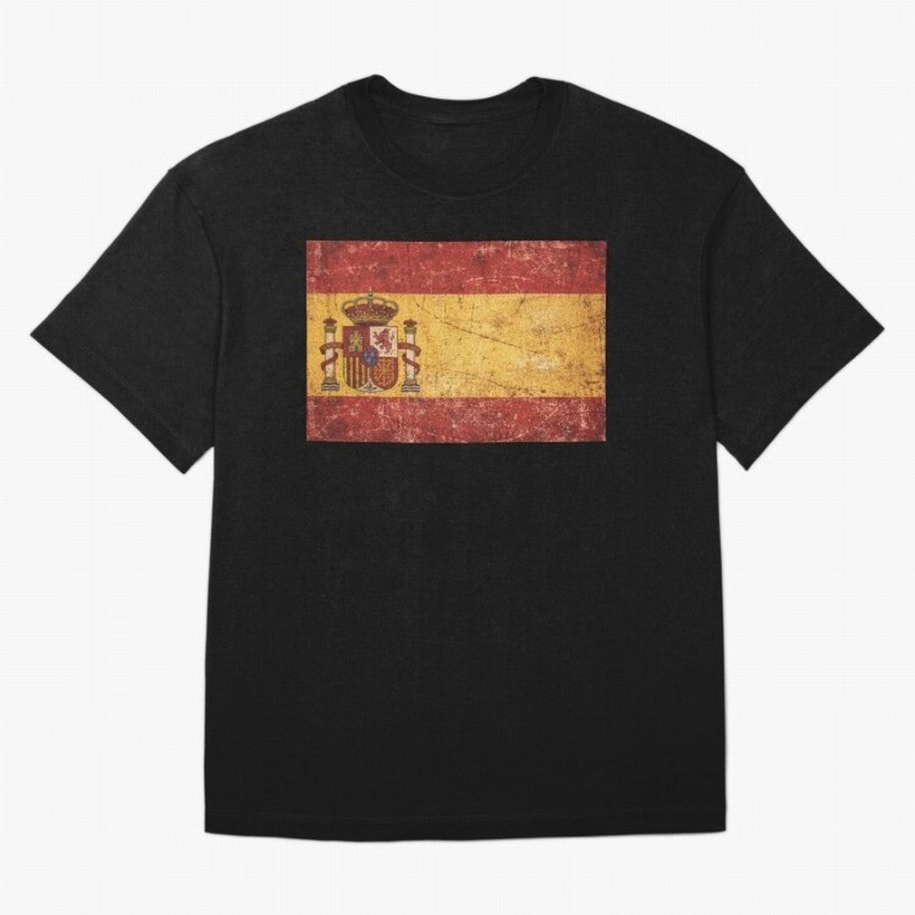 Vintage Distressed Spanish Flag Oversized T-Shirt Turn Up for Global Football Passion for FIFA World Cup 2026, Celebrating CR7, Portugal, Spain and Germany, Global Supporter Spirit, Legendary Goals, National Colors and Tournament Celebration; Great