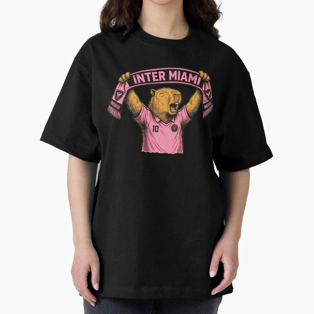 Capybara Inter Miami Fan Celebrating ¨C Funny Soccer Illustration with Scarf Oversized T-Shirt Follow the Final Road of the FIFA World Cup 2026 Journey through Neymar Highlights, England, France and Netherlands Pride, Stadium Memories, Football