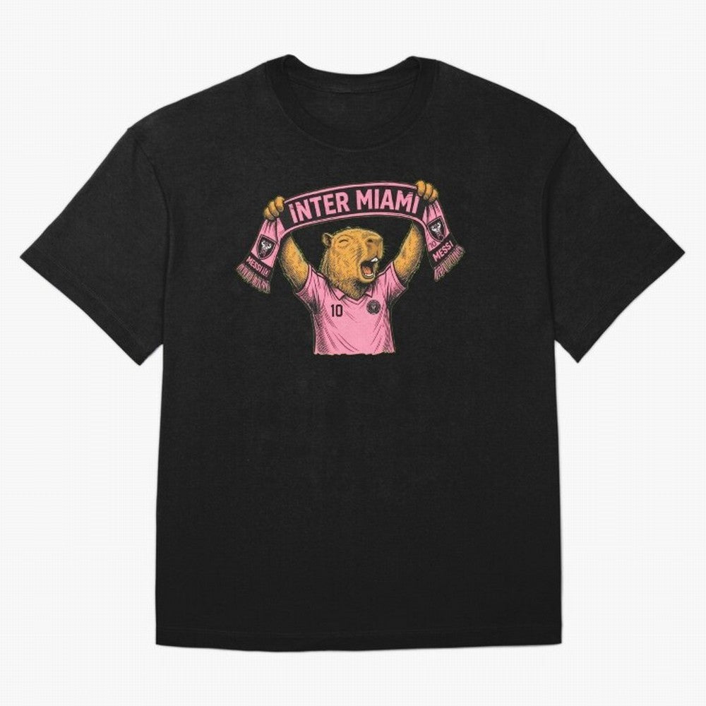 Capybara Inter Miami Fan Celebrating ¨C Funny Soccer Illustration with Scarf Oversized T-Shirt Follow the Final Road of the FIFA World Cup 2026 Journey through Neymar Highlights, England, France and Netherlands Pride, Stadium Memories, Football