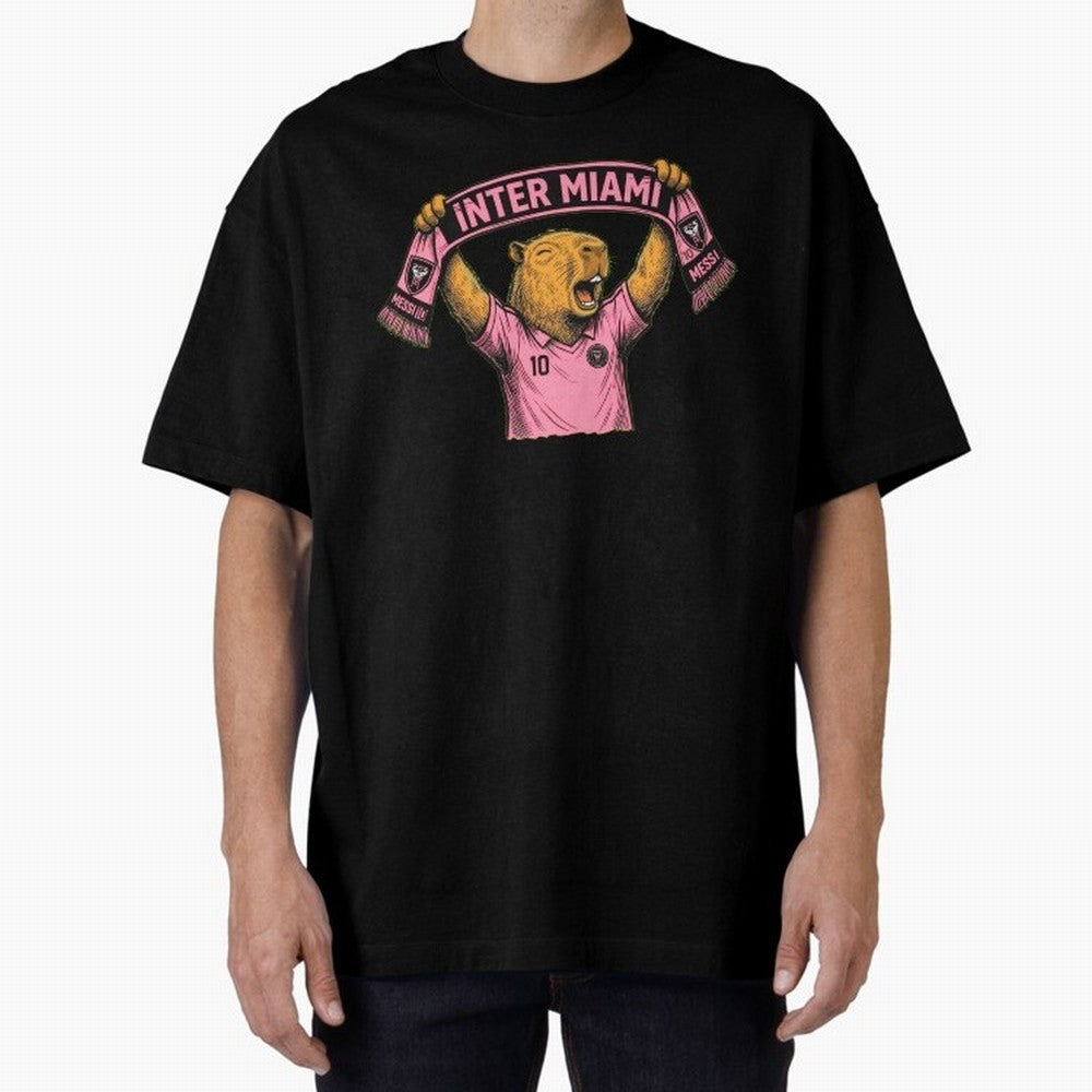 Capybara Inter Miami Fan Celebrating ¨C Funny Soccer Illustration with Scarf Oversized T-Shirt Follow the Final Road of the FIFA World Cup 2026 Journey through Neymar Highlights, England, France and Netherlands Pride, Stadium Memories, Football