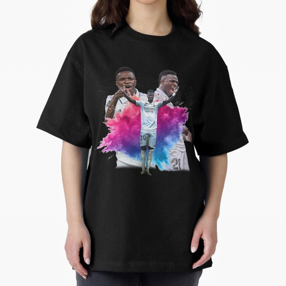 Fanart Vinicius Junior Merch Oversized T-Shirt Enjoy the Biggest Football Party of Global Football Passion for FIFA World Cup 2026 USA Canada Mexico, Celebrating Neymar, Haaland and Cristiano Ronaldo, France, Champion Mindset, Group Stage Buzz,