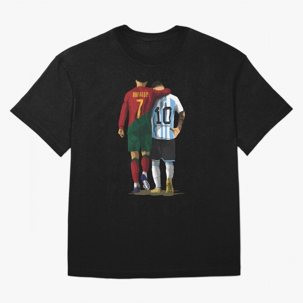Messi Ronaldo Chit Chat Illustration Oversized T-Shirt Relive Legendary Nights from FIFA World Cup 2026 Group Stage Spirit, Centered on Brazil, Portugal and Argentina, Messi and Cristiano Ronaldo, Championship Spirit, Famous Goals, Roaring Crowds