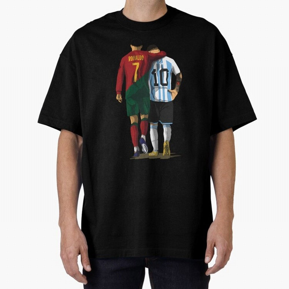 Messi Ronaldo Chit Chat Illustration Oversized T-Shirt Relive Legendary Nights from FIFA World Cup 2026 Group Stage Spirit, Centered on Brazil, Portugal and Argentina, Messi and Cristiano Ronaldo, Championship Spirit, Famous Goals, Roaring Crowds