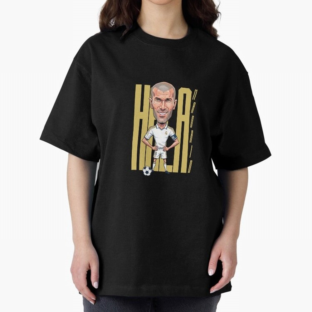 Caricature of Zin¨¦dine Zidane Hala Madrid Oversized T-Shirt Share FIFA World Cup 2026 Spirit, Celebrating Argentina, Cristiano Ronaldo, Goal Celebration Energy, Supporter Heritage, Football Icons and Worldwide Tournament Joy; Great for Supporters
