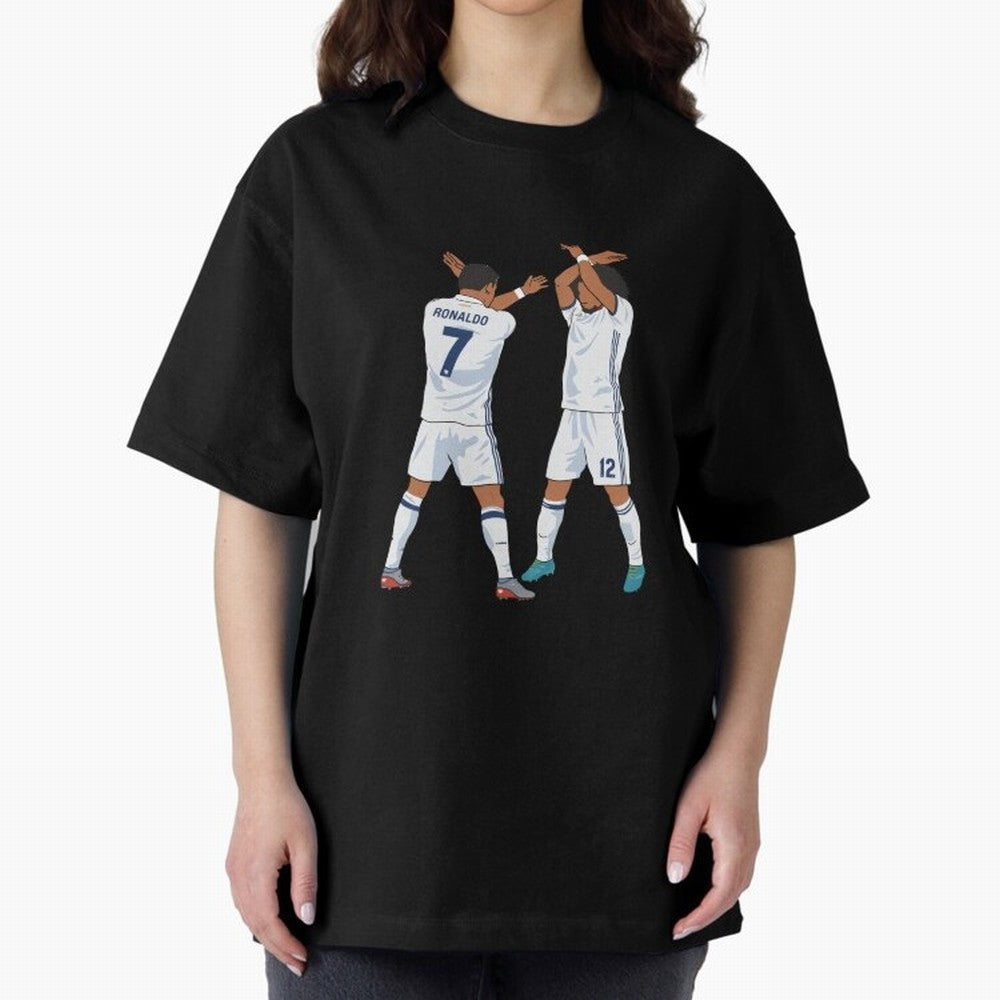 Ronaldo Madrid Celebration Duo Oversized T-Shirt Make Every Kick Count in Match Day Hype around FIFA World Cup 2026, Messi, Neymar and Mbappe, France, Worldwide Fan Energy, Dramatic Goals, Stadium Lights and Championship Celebrations; Perfect for