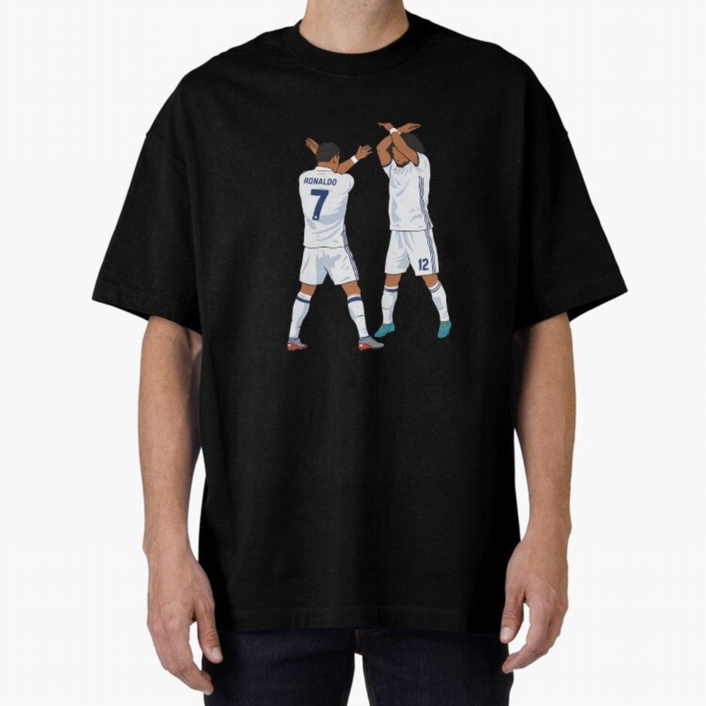 Ronaldo Madrid Celebration Duo Oversized T-Shirt Make Every Kick Count in Match Day Hype around FIFA World Cup 2026, Messi, Neymar and Mbappe, France, Worldwide Fan Energy, Dramatic Goals, Stadium Lights and Championship Celebrations; Perfect for