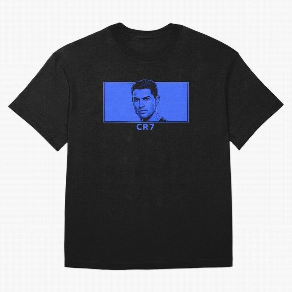 Ronaldo CR7 Blue Vector Portrait - Pop Comic Oversized T-Shirt Feel International Energy from Match Day Hype around FIFA World Cup 2026 USA Canada Mexico, CR7, Portugal, Spain and Germany, Game Day Rituals, Football Legends, Country Pride and the