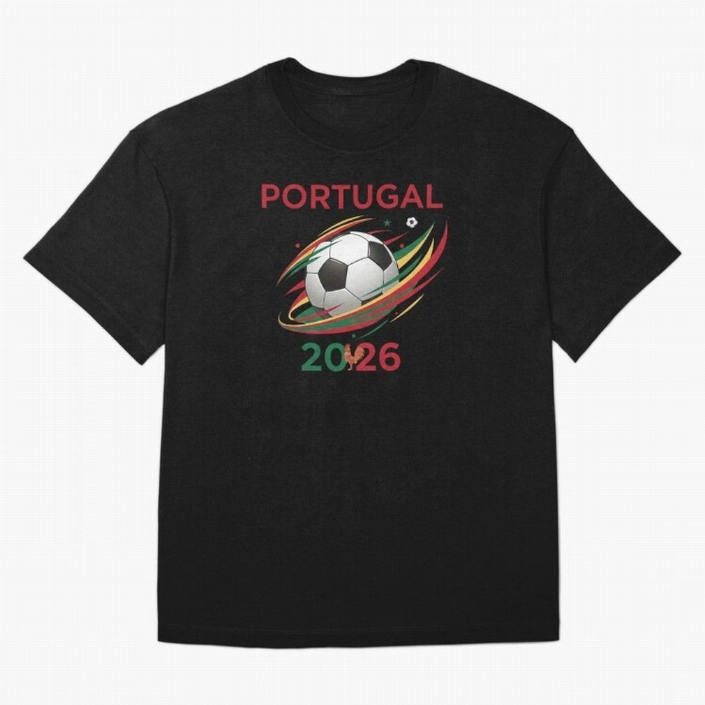 Camiseta Portugal 2026 - Bola de Futebol e Design Galo de Barcelos. Oversized T-Shirt Represent FIFA World Cup 2026 Group Stage Filled with Mbappe, Germany Energy, Match Day Excitement, Supporter Culture, Golden Goals and Global Football Passion;