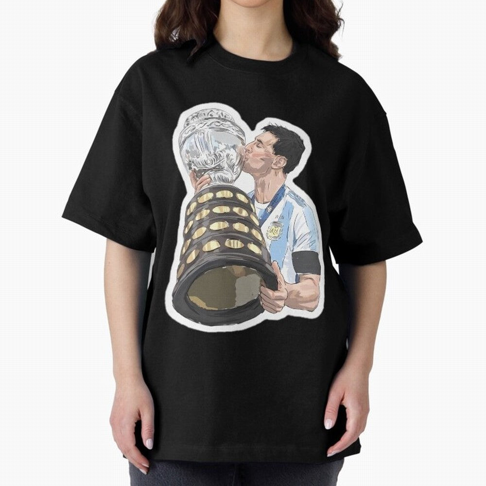 Messi and World Cup Oversized T-Shirt Carry the Colors and Pride of Global Football Passion for FIFA World Cup 2026 Group Stage, Centered on Messi, CR7 and Mbappe, Argentina, Vintage Soccer Flavor, Modern Football Stars, National Flags and Final