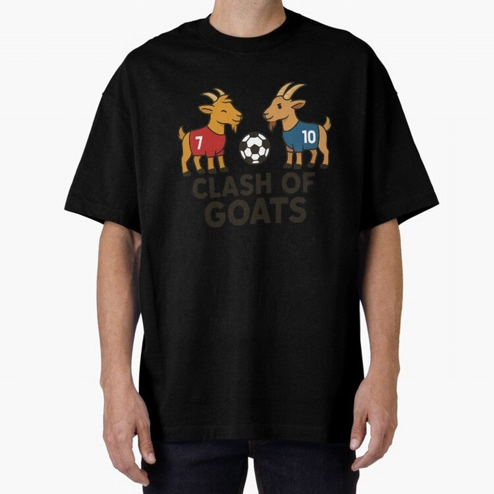 Clash of GOATs ¨C Funny Ronaldo vs Messi Inspired Football T-Shirt Design Oversized T-Shirt Support Your Favorite Stars during the FIFA World Cup 2026 Group Stage Journey through CR7 Highlights, France and Portugal Pride, Championship Spirit,