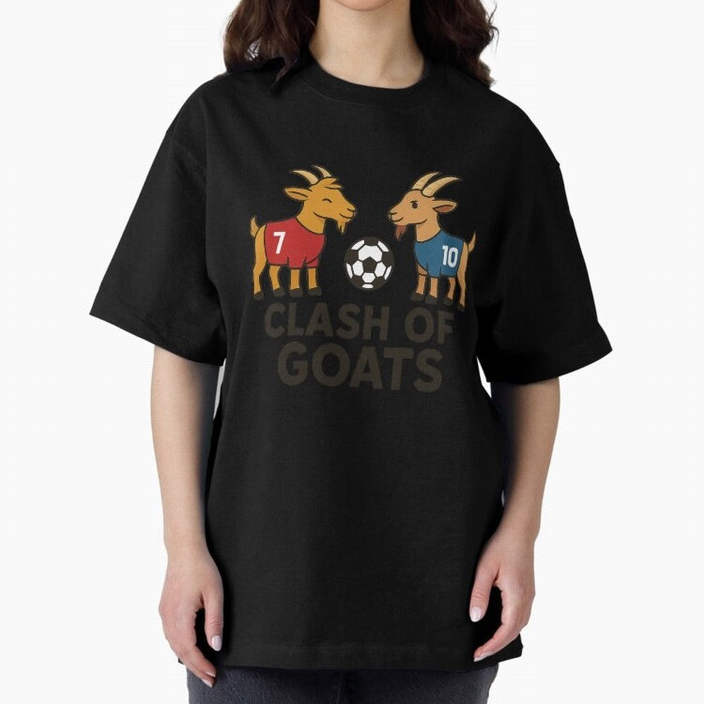 Clash of GOATs ¨C Funny Ronaldo vs Messi Inspired Football T-Shirt Design Oversized T-Shirt Support Your Favorite Stars during the FIFA World Cup 2026 Group Stage Journey through CR7 Highlights, France and Portugal Pride, Championship Spirit,