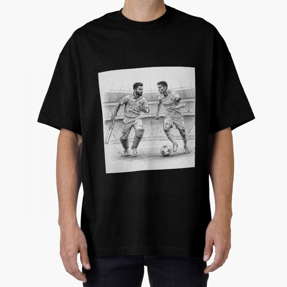 Virat and Ronaldo Oversized T-Shirt Carry FIFA World Cup 2026 USA Canada Mexico for Fans of Messi and England, Bringing Sports Nostalgia, International Competition, Famous Players and Unforgettable Victories; Perfect for Supporters Who Want Bold