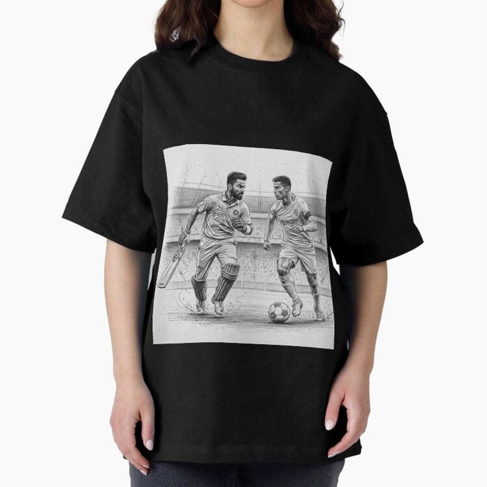 Virat and Ronaldo Oversized T-Shirt Carry FIFA World Cup 2026 USA Canada Mexico for Fans of Messi and England, Bringing Sports Nostalgia, International Competition, Famous Players and Unforgettable Victories; Perfect for Supporters Who Want Bold