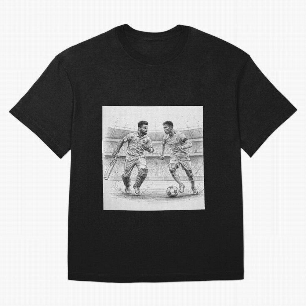 Virat and Ronaldo Oversized T-Shirt Carry FIFA World Cup 2026 USA Canada Mexico for Fans of Messi and England, Bringing Sports Nostalgia, International Competition, Famous Players and Unforgettable Victories; Perfect for Supporters Who Want Bold