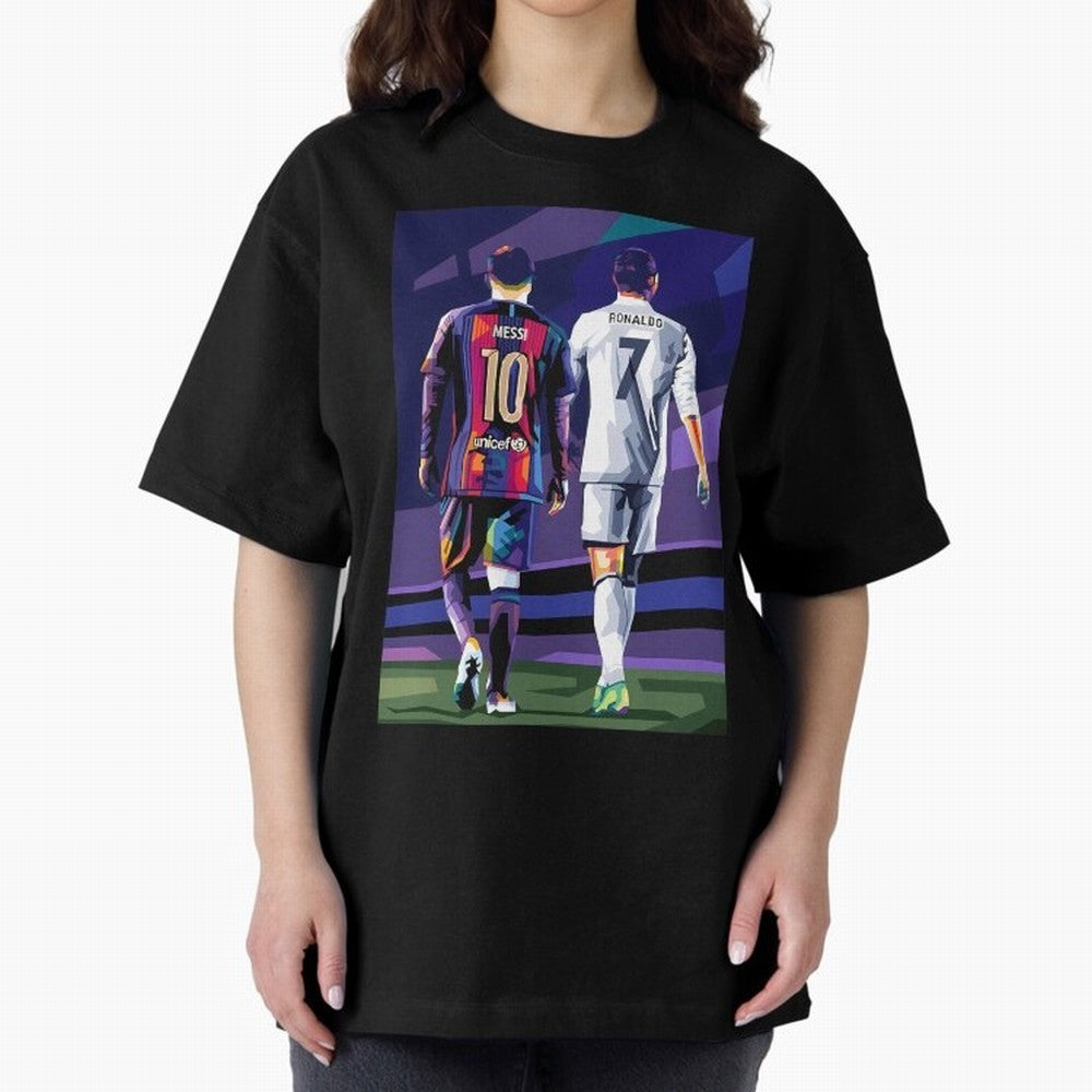 Ronaldo And Messi Oversized T-Shirt Wear the Spirit of Global Football Passion for FIFA World Cup 2026 Group Stage, Made for Messi, Germany, Tournament Hype, Historic Matchups, Family Viewing Parties and Global Sports Pride; Great for Watch