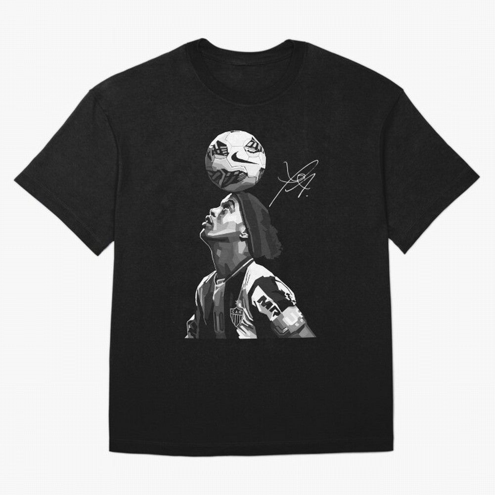 Ronaldinho Black and White Oversized T-Shirt Honor Football Greatness during Global Football Passion for FIFA World Cup 2026, Highlighting Cristiano Ronaldo, Haaland and CR7, England, Champion Mindset, Group Stage Buzz, Knockout Tension and