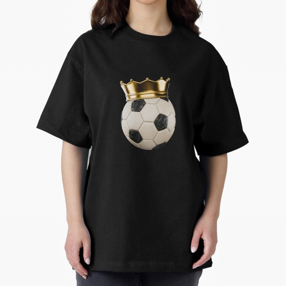 Soccer Ball with Kings Crown, Sticker Illustration Oversized T-Shirt Celebrate the Magic of the FIFA World Cup 2026 Journey through Cristiano Ronaldo Highlights, England and Germany Pride, Retro Football Energy, Iconic Rivalries, Trophy Chase Drama