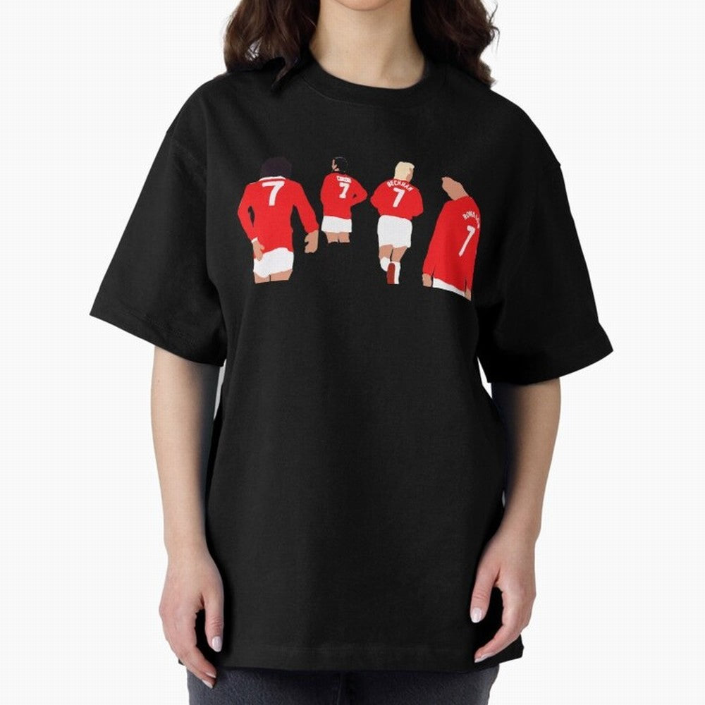 Manchester United Legends Number 7 Best Cantona Beckham Ronaldo Poster Oversized T-Shirt Celebrate National Team Dreams in the FIFA World Cup 2026 Journey through Haaland and Mbappe Highlights, Argentina and Brazil Pride, Supporter Pride, Iconic