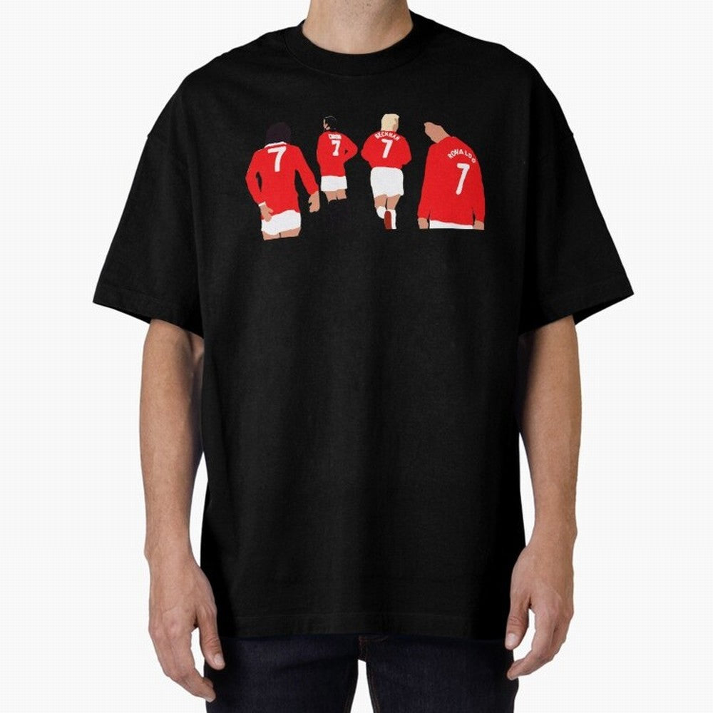 Manchester United Legends Number 7 Best Cantona Beckham Ronaldo Poster Oversized T-Shirt Celebrate National Team Dreams in the FIFA World Cup 2026 Journey through Haaland and Mbappe Highlights, Argentina and Brazil Pride, Supporter Pride, Iconic