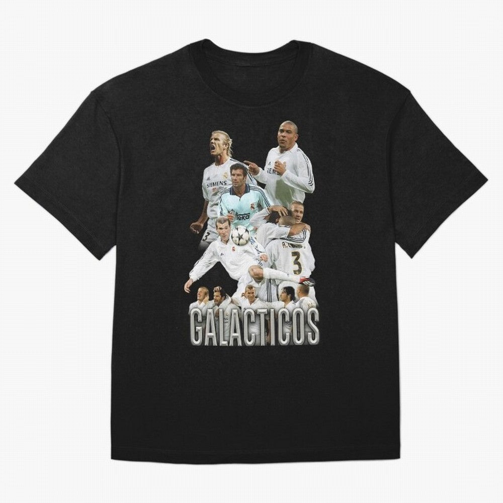 Real Madrid Galacticos Soccer Legends Collage Poster Oversized T-Shirt Step into Global Football Passion for FIFA World Cup 2026 USA Canada Mexico, Inspired by Messi and Cristiano Ronaldo, Germany, Football Festival Excitement, Trophy Ambitions,