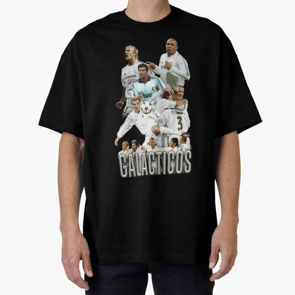 Real Madrid Galacticos Soccer Legends Collage Poster Oversized T-Shirt Step into Global Football Passion for FIFA World Cup 2026 USA Canada Mexico, Inspired by Messi and Cristiano Ronaldo, Germany, Football Festival Excitement, Trophy Ambitions,