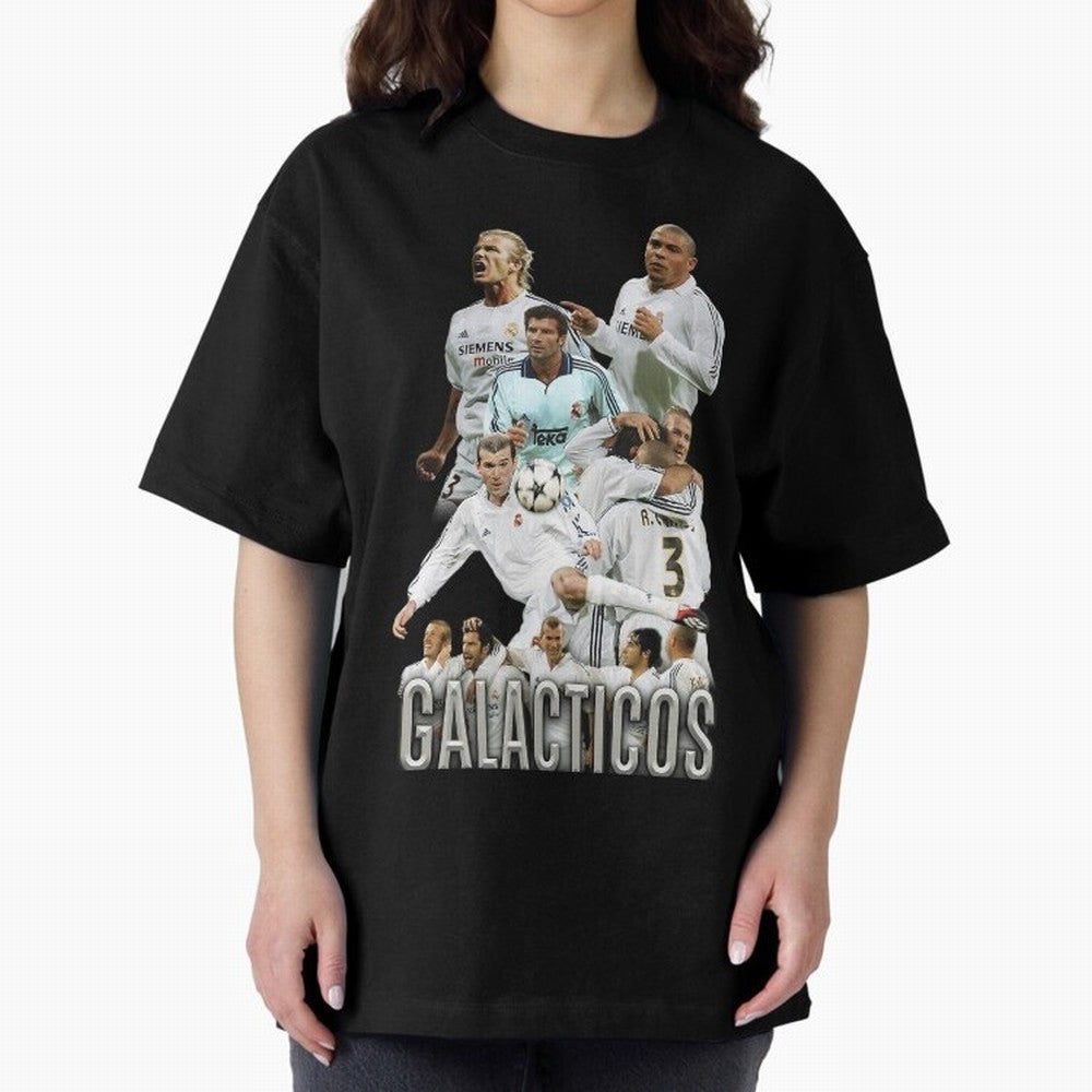 Real Madrid Galacticos Soccer Legends Collage Poster Oversized T-Shirt Step into Global Football Passion for FIFA World Cup 2026 USA Canada Mexico, Inspired by Messi and Cristiano Ronaldo, Germany, Football Festival Excitement, Trophy Ambitions,