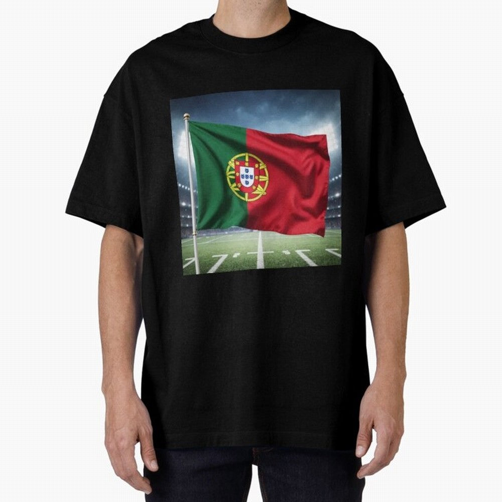 Portugal Flag 3D Football Design ¨C Supporters Portugal Oversized T-Shirt Carry National Pride through FIFA World Cup 2026 USA Canada Mexico Spirit, Capturing Brazil, CR7, Championship Spirit, Famous Goals, Roaring Crowds and International Football