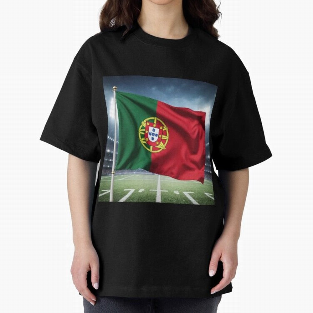 Portugal Flag 3D Football Design ¨C Supporters Portugal Oversized T-Shirt Carry National Pride through FIFA World Cup 2026 USA Canada Mexico Spirit, Capturing Brazil, CR7, Championship Spirit, Famous Goals, Roaring Crowds and International Football