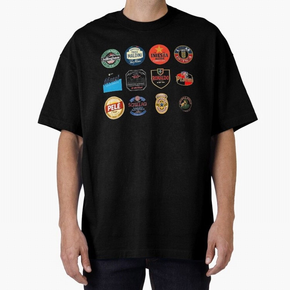 Legendary Lager Lineup ¨C Football Icons as Beer Labels (Sticker Set / Poster) Oversized T-Shirt Back the Journey through Global Football Passion for FIFA World Cup 2026 Group Stage, Built around Messi, England, France and Netherlands, Global