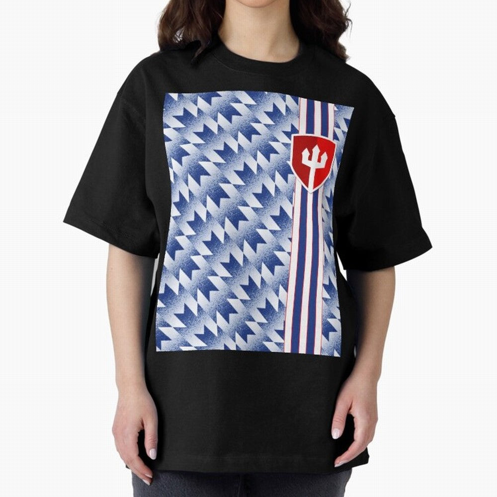 Manchester United 94 Away Jersey Pattern Oversized T-Shirt Turn Up for Global Football Passion for FIFA World Cup 2026 USA Canada Mexico, Inspired by Messi and Cristiano Ronaldo, Brazil, Portugal and Argentina, Football Festival Excitement, Trophy