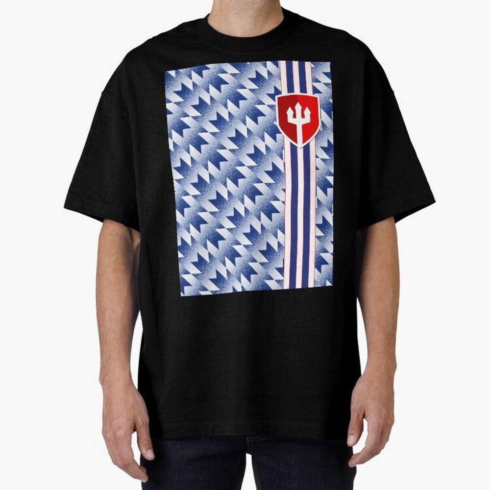 Manchester United 94 Away Jersey Pattern Oversized T-Shirt Turn Up for Global Football Passion for FIFA World Cup 2026 USA Canada Mexico, Inspired by Messi and Cristiano Ronaldo, Brazil, Portugal and Argentina, Football Festival Excitement, Trophy