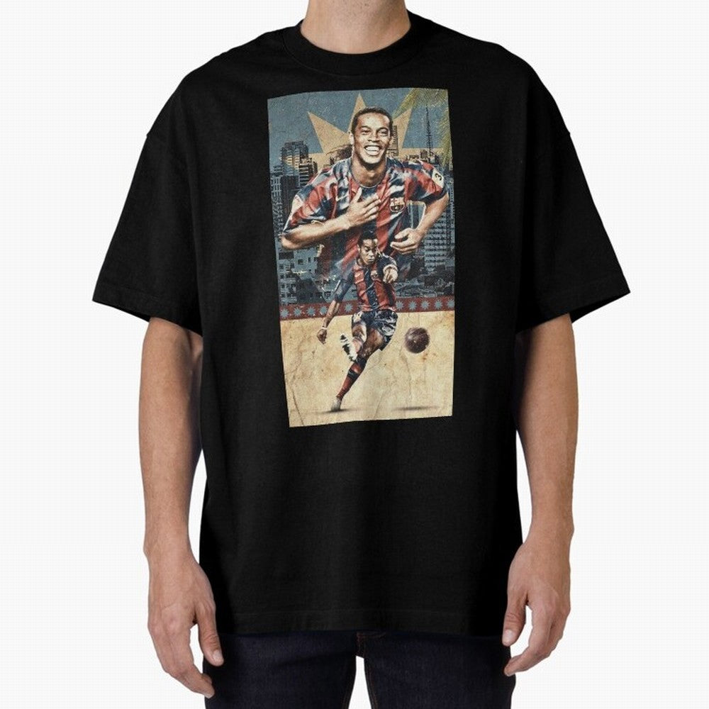 Ronaldinho Design Oversized T-Shirt Stand with Match Day Hype around FIFA World Cup 2026 Group Stage, Neymar, Haaland and Cristiano Ronaldo, France and Portugal, Match Day Excitement, Supporter Culture, Golden Goals and Global Football Passion;